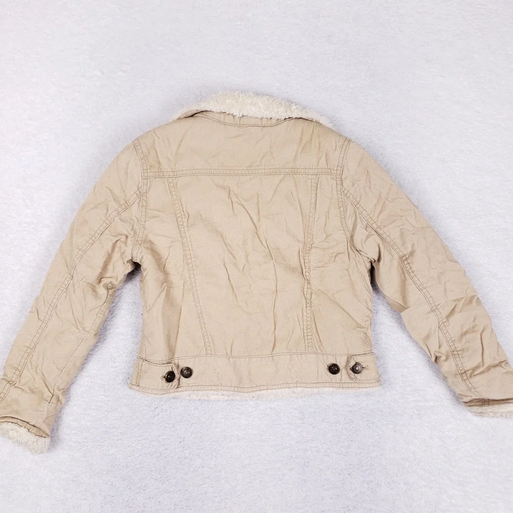 Gap Corduroy Sherpa Jacket Kids S 6 7 Embroidered Trucker Coat Beige Cozy